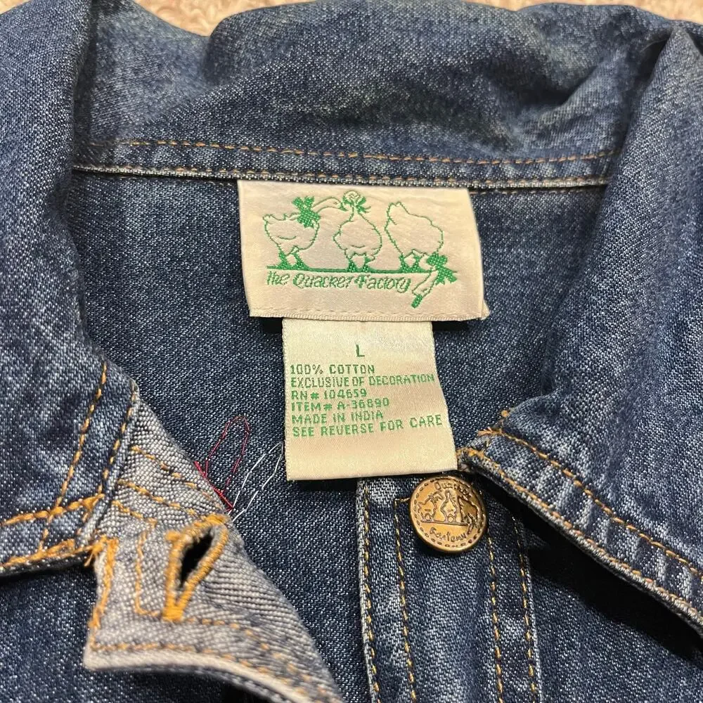 Quacker Factory Floral Embroidered Denim Shacket L Cottagecore Maximalist